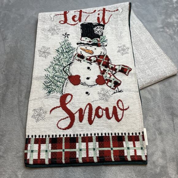 Christmas Snowman Tapestry Table Runner White Red Mainstream Intl 13"x74" - Picture 1 of 6